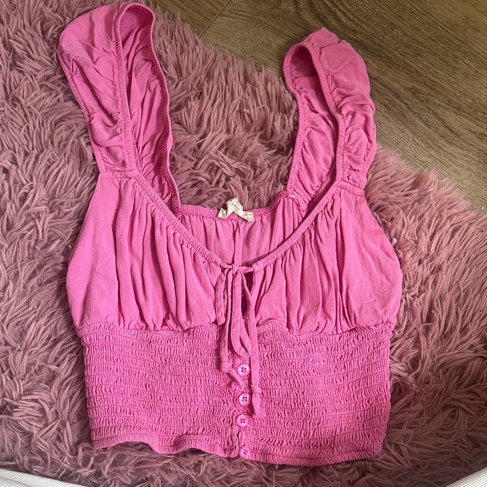 La Hearts Pink Ruffled Tank Top